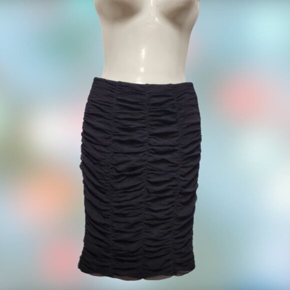 Elastic Ruched Black Skirt Netting Overlay Lined Size XS - Picture 3 of 7